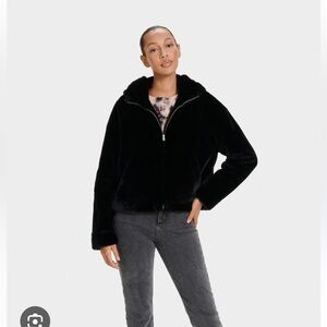 UGG TARR Black Faux Fur Hoodie Jacket